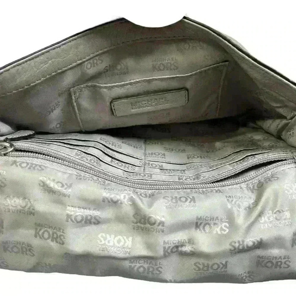 Michael Kors  Soft Pebbled Leather Light Gray Bag Gold Logo Medium Classy Bag - Picture 7 of 9